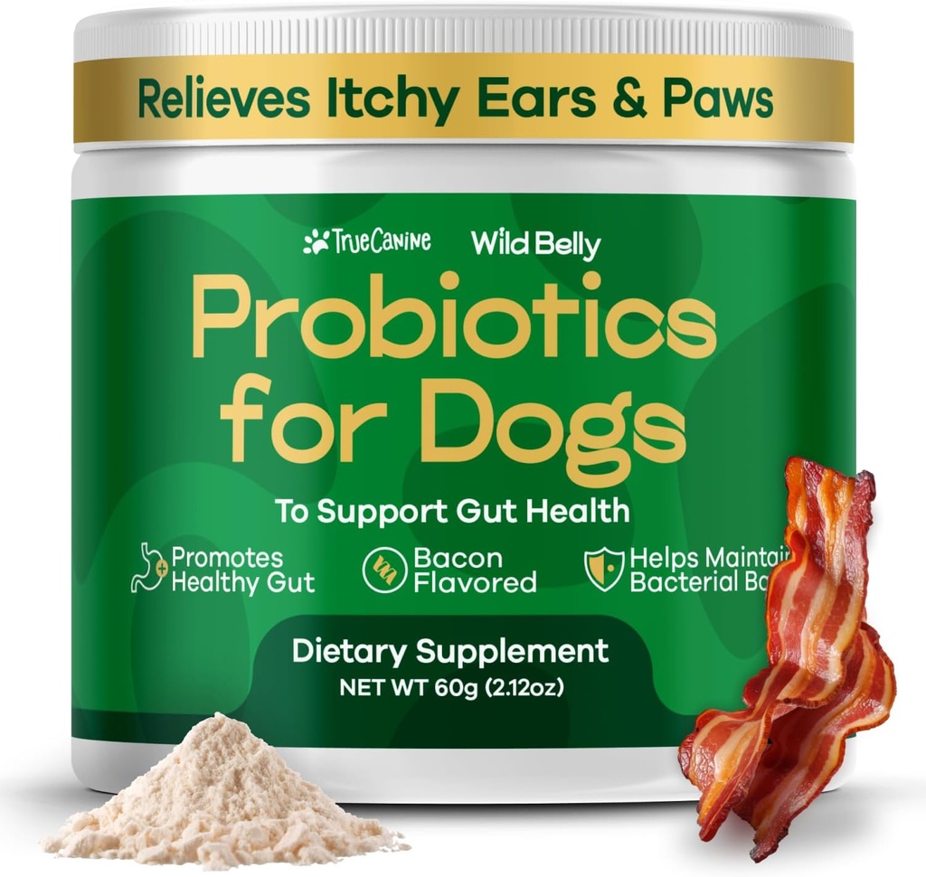 Probiotics Dog for Digestive Health - Probiotic for Dogs Gut Health & Allergy Relief - Probiotics for Dogs - Yeast, Ichy Skin and Ichy Ears - Powder Alternative to Pet Chews - TrueCanine Wild Belly