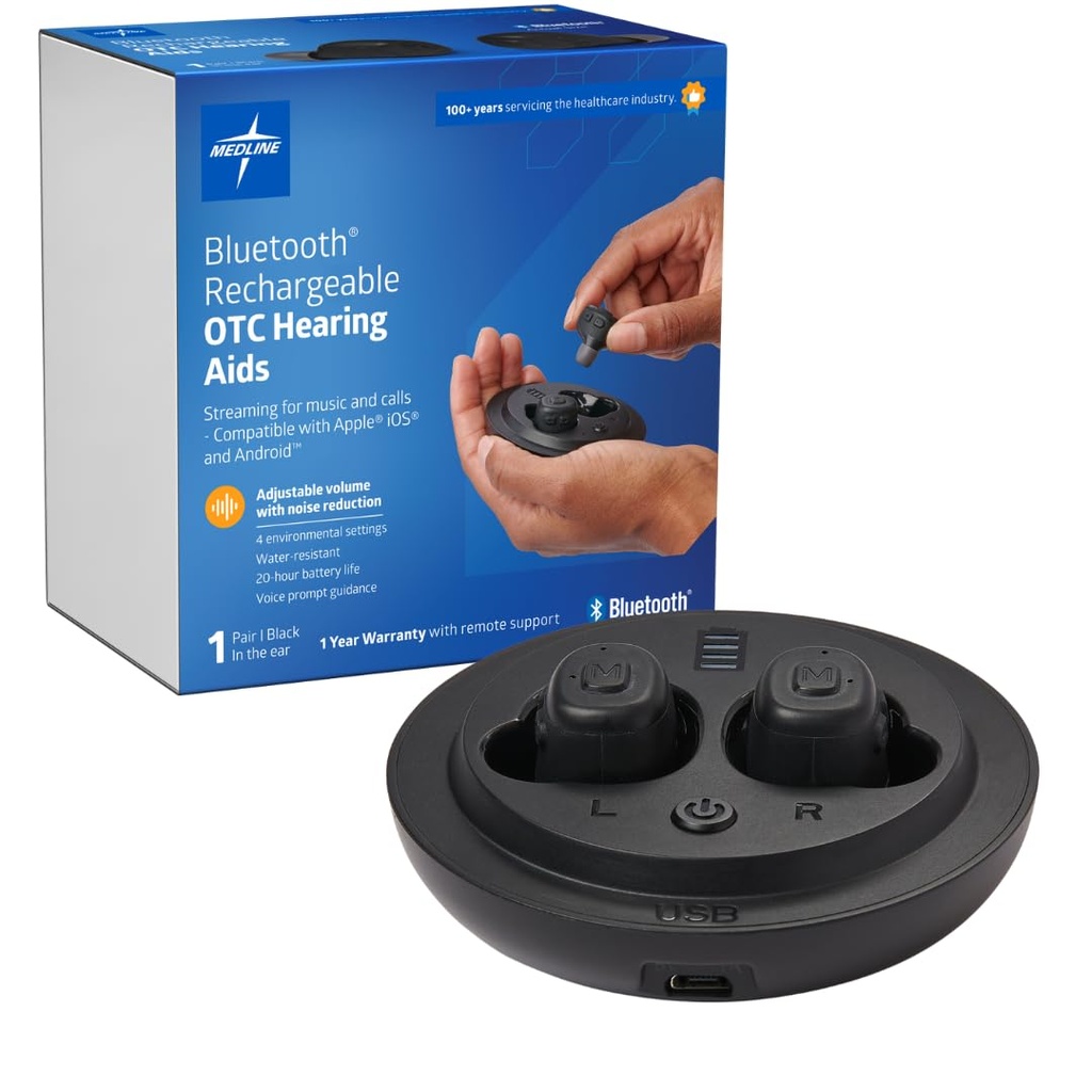 Medline Bluetooth επαναφορτίσιμα Βοηθήματα Ακρόασης, in-The-Ear, 4 Περιβαλλοντικές Settings, Αδιάβροχη, Ρυθμιζόμενη ένταση, Ήπια έως Μέτρια Απώλεια Ακρόασης, Μείωση θορύβου, Βοηθήματα Ακρόασης Ωτοασπίδων