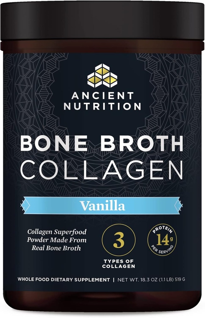 Αρχαίας διατροφής σκόνη κολλαγόνου, Bone Broth Collagen, Vanilla, Hydrolyzed Multi Collagen Peptides, υποστηρίζει το δέρμα και τα νύχια, κοινό συμπλήρωμα, 30 εξυπηρετούν, 18.3oz