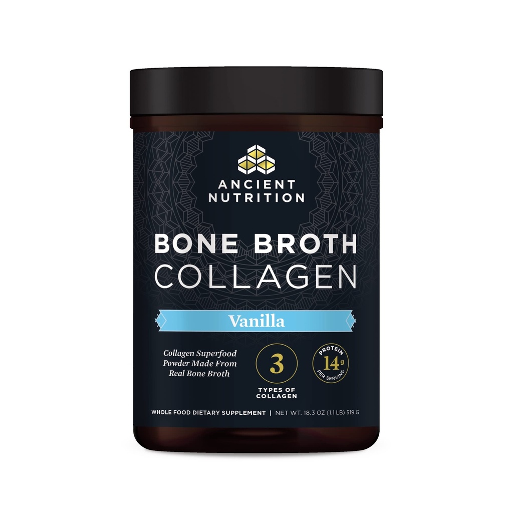 Αρχαίας διατροφής σκόνη κολλαγόνου, Bone Broth Collagen, Vanilla, Hydrolyzed Multi Collagen Peptides, υποστηρίζει το δέρμα και τα νύχια, κοινό συμπλήρωμα, 30 εξυπηρετούν, 18.3oz