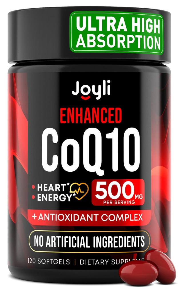 Υψηλή απορρόφηση CoQ10 500MG - Co Q 10 Συμπλήρωμα 120 Softgels για την παραγωγή υγείας & ενέργειας καρδιάς - Ενισχυμένα συμπληρώματα διατροφής CoQ10 με συνένζυμο Q10 - Εναλλακτική για coq10 400mg softgels