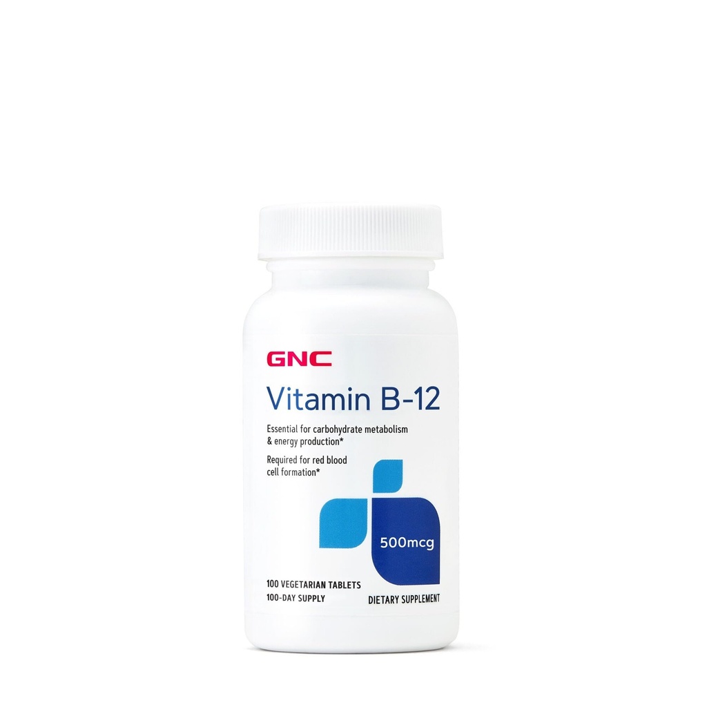GNC Βιταμίνη B-12 500mcg, Υποστηρίζει την παραγωγή ενέργειας, 100 δισκία