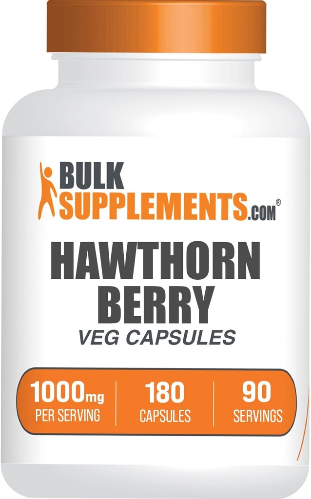 BulkSupplements.com Hawthorn Berry Capsules - Herbal Supplement, Hawthorn Berry Extract 1000mg - Gluten Free, 2 Capsules per Serving, 180 Count (Pack of 1)