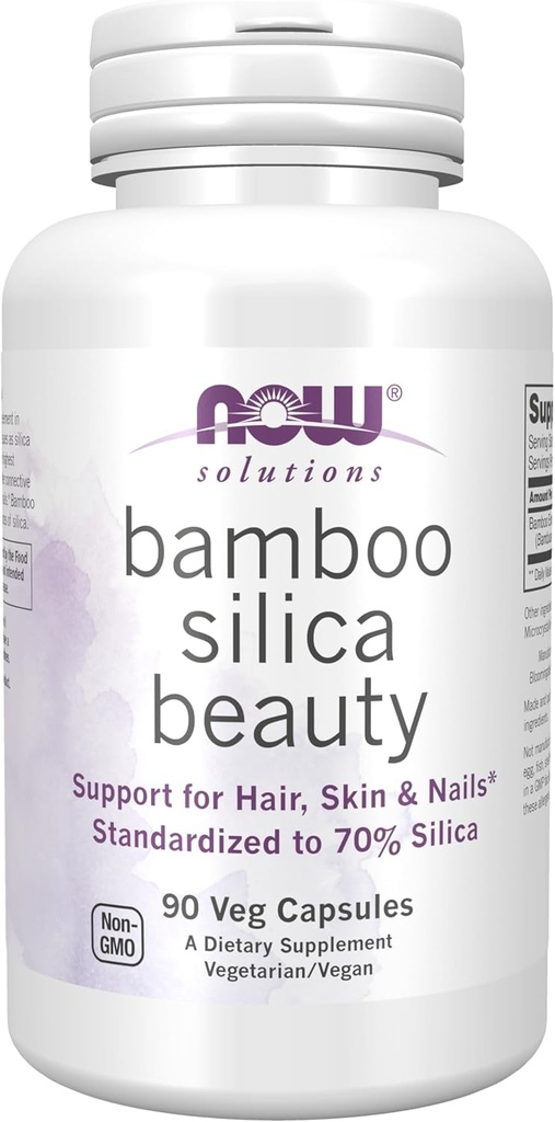 NOW Foods Solutions, Bamboo Silica Beauty, Υποστήριξη για τα μαλλιά, δέρμα & νύχια, Standardized σε 70% Silica, 90 κάψουλες Veg