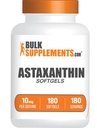 BulkSupplements.com Ασταξανθίνη Softgels - Συμπληρώματα ασταξανθίνης, Αντιοξειδωτική Πηγή - Χωρίς γλουτένη, 1 Softgel ανά υπηρεσία (10mg), 180 Count (Pack of 1)