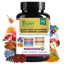 Μαύρο Έλαιο Σπέρματος & Μέλι με Turmeric Gummies με BioPerine, μηλίτη μήλου, βιοτίνη, ψευδάργυρος & Βιταμίνες C D3 B12 – Ανοσοποιητικό, Detox, Ενέργεια & Δερμάτινα Καρφάκια Υποστήριξη – 60 Vegan, Halal, Organic Gummies