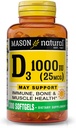 MASON NATURAL Vitamin D3 25 mcg (1000 IU), Supports Overall Health, Strengthens Bones and Muscles, from Fish Liver Oil, 300 Softgels