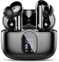 Ασύρματα ακουστικά, Bluetooth 5.4 Ακουστικά Bass Stereo, μπουμπούκια αυτιού με θόρυβο Ακύρωση οθόνη Mic LED, IP7 Αδιάβροχο σε ακουστικά αυτιών, 36H Playtime για lap-top Pad τηλέφωνα Αθλητική προπόνηση, μαύρο