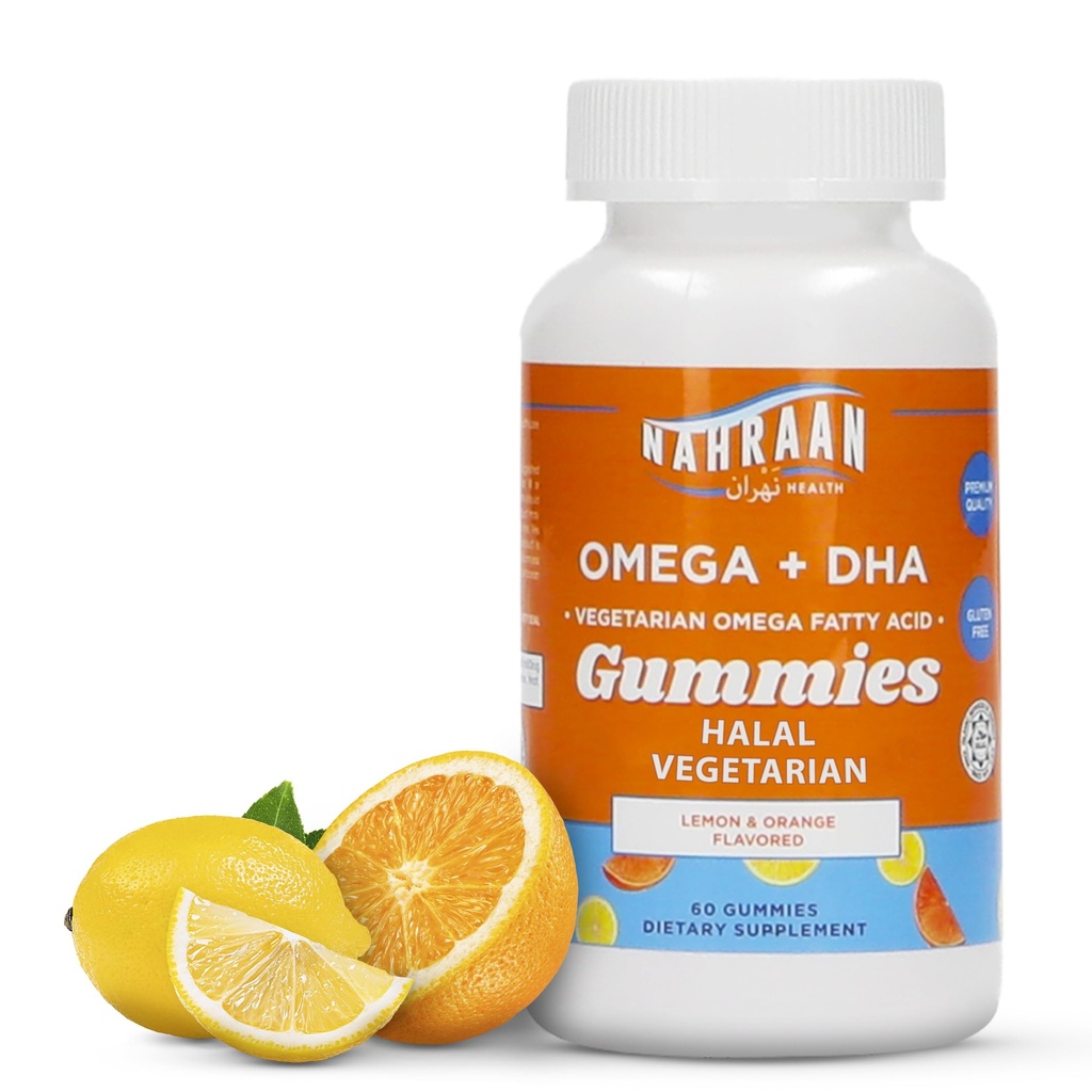 Halal Omega 3 for Adults & Kids - Omega 3 Vegetarian Gummies with Lemon & Orange Flavor - Adults and Kids Gummies - 60 Count
