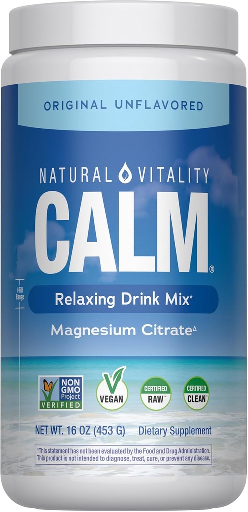 Natural Vitality Calm, Magnesium Supplement, Anti-Stress Drink Mix Powder, Gluten Free, Vegan, & Non-GMO, Original Unflavored, 16 oz