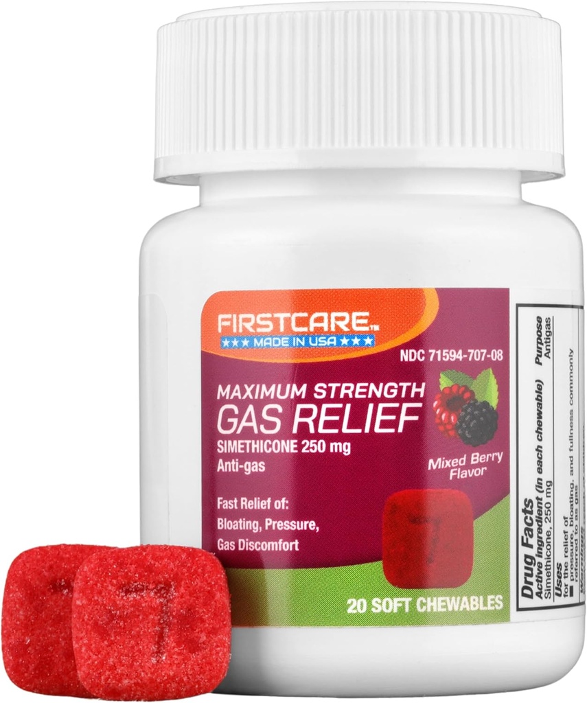 FirstCare® Gas Relief Soft Chewables - Γρήγορη ανακούφιση της Bloating, Excess Pressure, Fullness, and Gas Discomfort 
