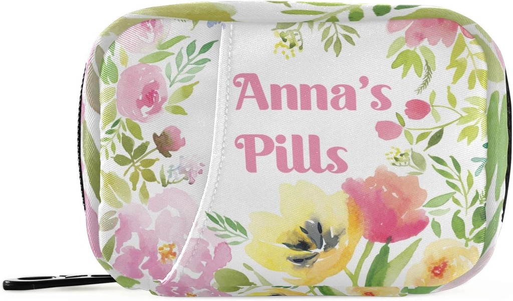 Custom Pill Box 7 Day Pill Τσάντα υπόθεση Watercolor Floral Εξατομικευμένη τσάντα ταξιδιών Pill Organizer με Zipper Φορητή εβδομαδιαία περίπτωση Συμπαγές μέγεθος για τον κάτοχο συμπλήρωμα βιταμίνης