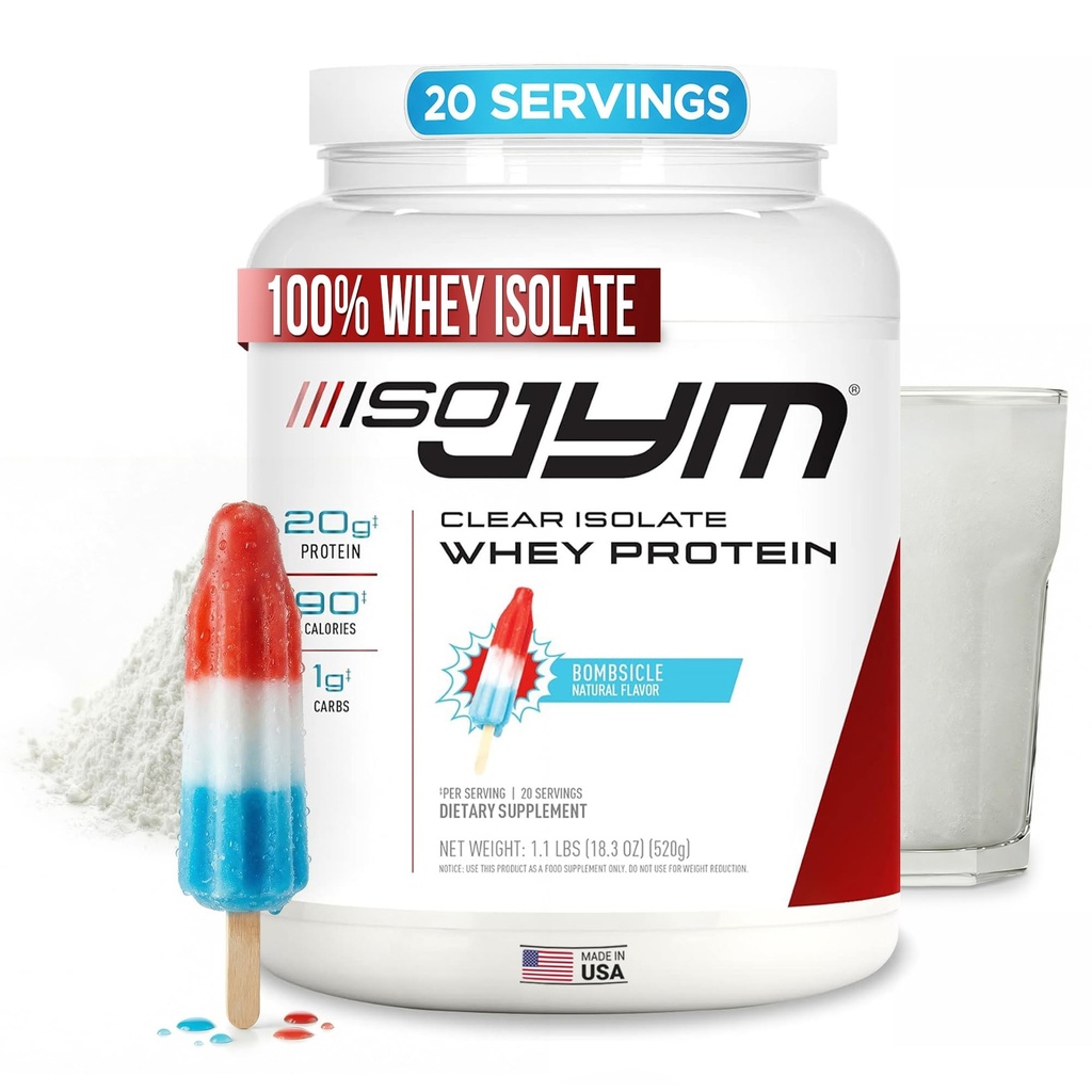 JYM Supplement Science Iso JYM Bombsicle, 90 θερμίδες, 100% Whey Protein Isolate, Zero Fat, Zero Sugars, Mixes Clear, για γυναίκες & άνδρες, 20 υπηρεσίες