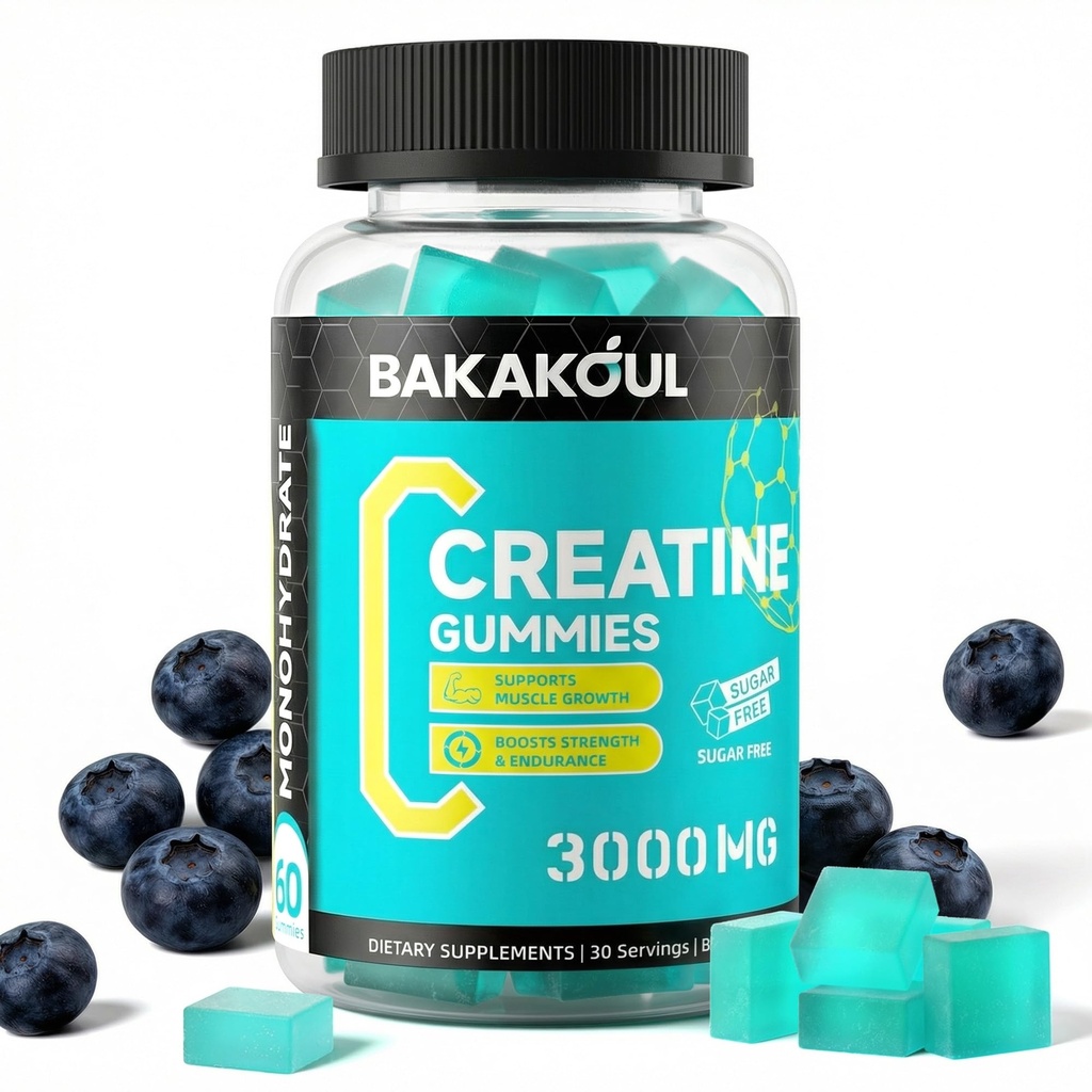 Μονοένυδρη κρεατίνη Gummies για άνδρες & γυναίκες - 120 Gummies χωρίς ζάχαρη με γλυκινικό μαγνήσιο, L-Θρεονικό, L-Ταυρίνη + βιταμίνη Β12 για την υποστήριξη των μυών, Energy Boost, 1 συσκευασία