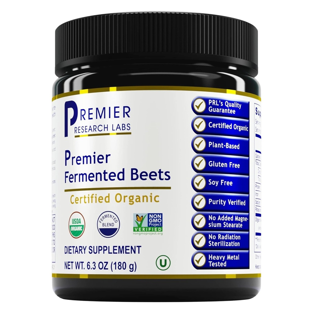 Premier Research Labs Premier Fermented Beets - Beet Root Powder Fermented, Organic Fermented Beets for Men & Women, Beetroot, Nitrates, Blood Pressure Support, USDA Organic - 6.3 Oz Jar
