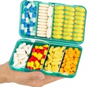 Yaklim Magnetic Travel Pill Organizer, 7 διαμερίσματα Portable Pill Box, Μεγάλη Βιταμίνη Organizer με ετικέτες, Daily Pill Case Medicine Organizer, Big Supplement Organizer Magnet Pill Container Green