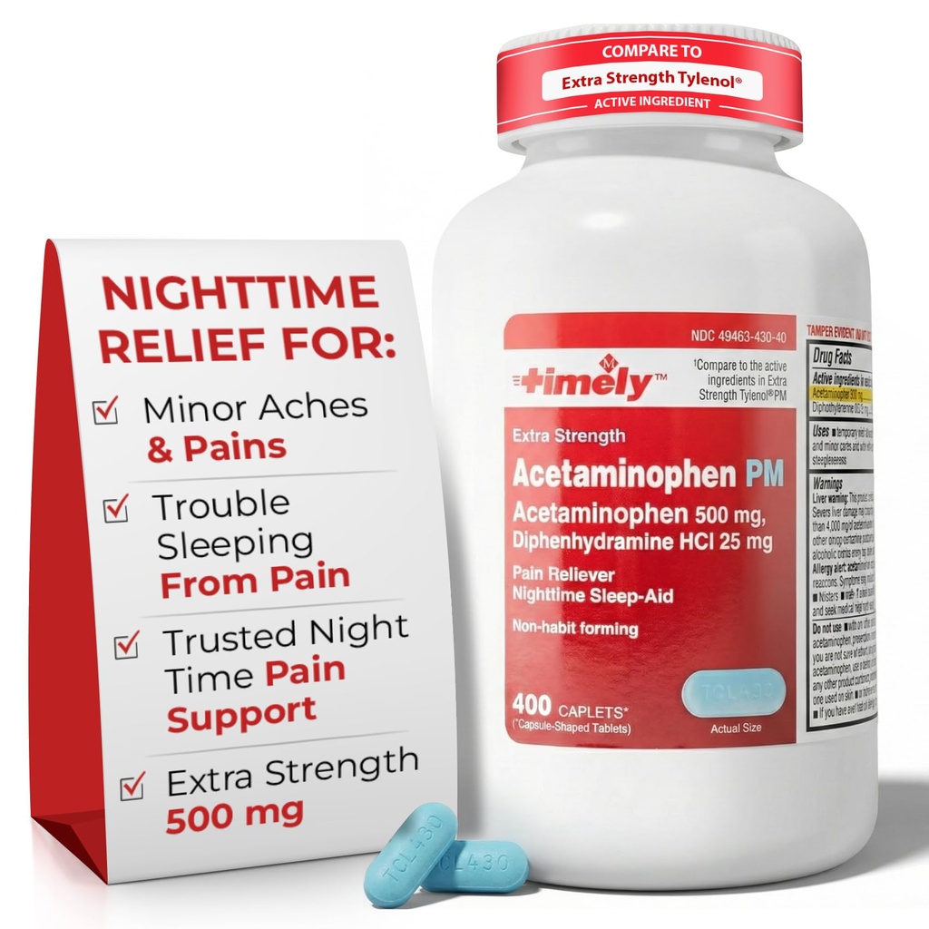 Εργαστήρια Time-Cap, INC. Timely Acetaminophen PM - Extra Strength PM - 400 Count - Σε σύγκριση με το Tylenol PM Extra Strength - Pain Relief PM for a Good Night Sleep - Made in USA