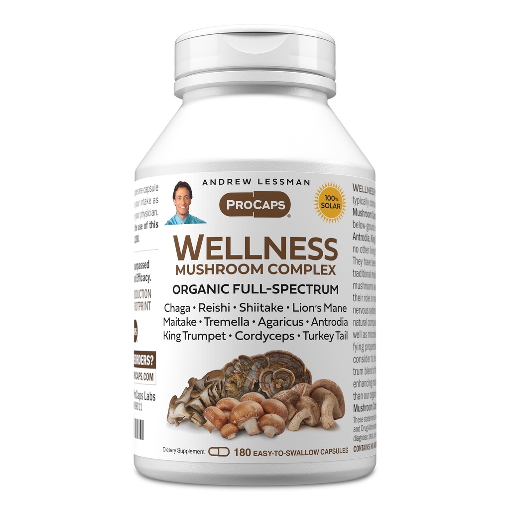 ANDREW LESSMAN Wellness Mushroom Complex 180 Κάψουλες - Βιολογικό πλήρες φάσμα Blend των 11 Μανιτάρια - Υποστηρίζει τη συνολική υγεία και ζωτικότητα - Δεν Πρόσθετα. Mushroom Complex Συμπλήρωμα