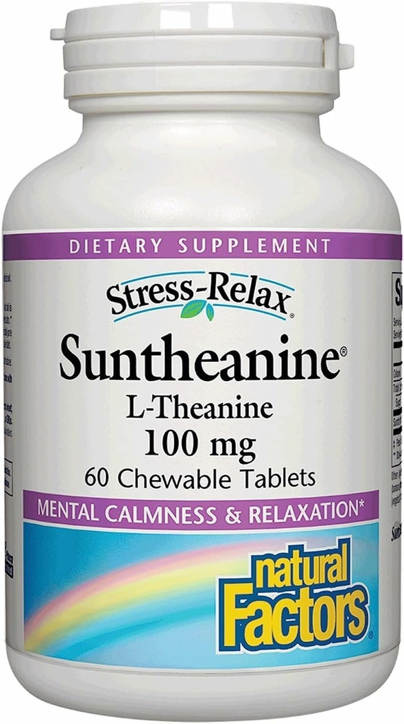 Φυσικοί Παράγοντες Suntheanine L-Theanine 100 mg - Συμπλήρωμα Υγείας για Calm Outlook - L-Theanine Συμπλήρωμα Υποστηρίζει Χαλαρωτικό Ύπνο & Βοηθήματα κατά της υπνηλίας - 60 Μασώμενα Δισκία (30 Σερβιέτες)
