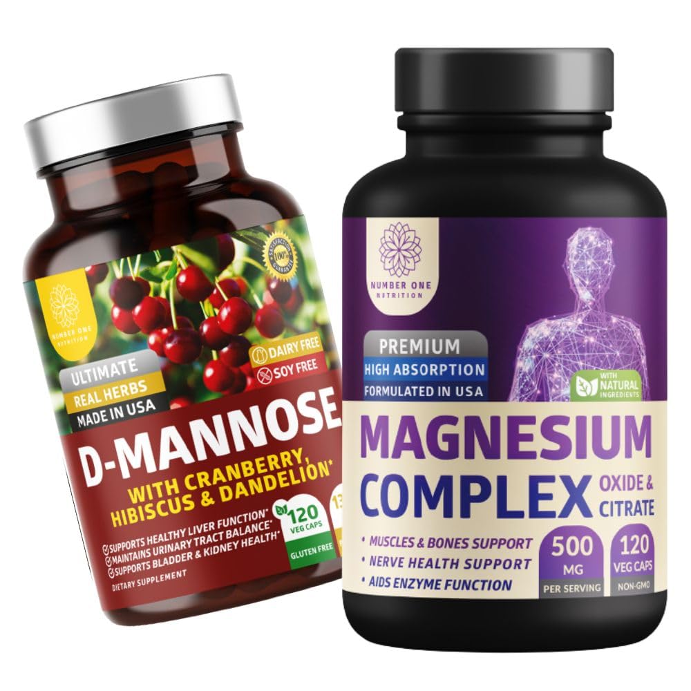 Number One Nutrition N1N Premium Magnesium Complex [500mg] Υψηλή Απορρόφηση και D-Mannose [1350mg με Cranberry & Hibiscus], Μη ΓΤΟ και Χωρίς Γλουτένη, 2 τεμ.