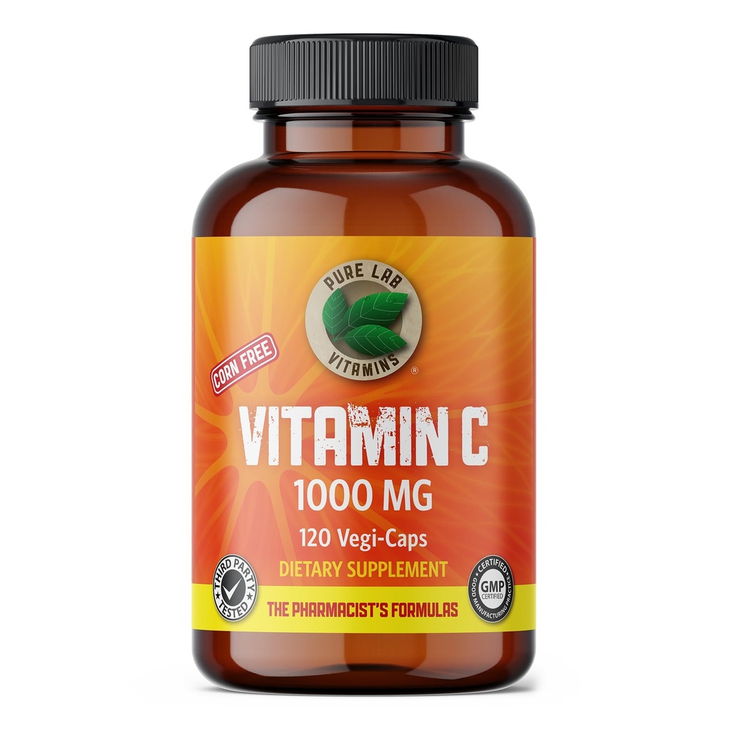 Pure Lab Vitamins Corn-Free Vitamin C 1000 mg - 120 Vegi-caps | Corn free, Supports collagen formation, Immune support vitamin, Vegan, third-party tested