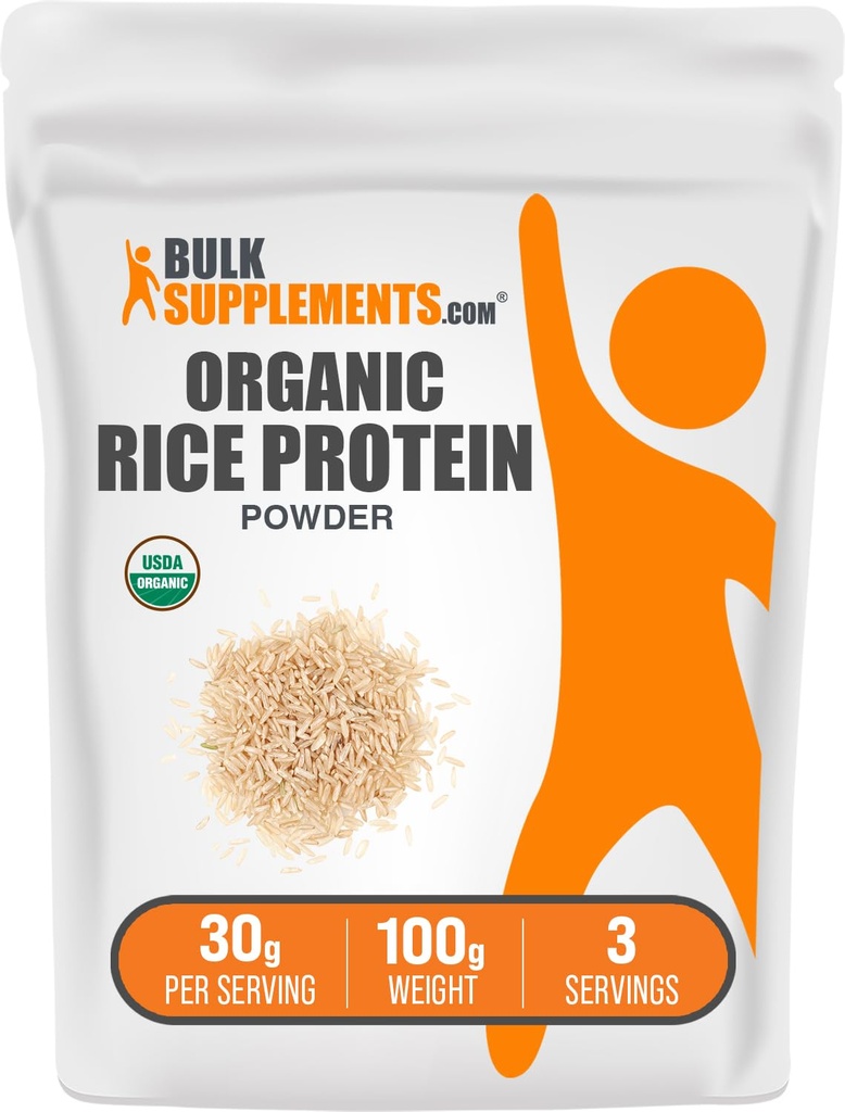 BulkSupplements.com Organic Rice Protein Powder - Vegan Plant Protein, Unflavored - Vegan & Gluten Free, 30g per Serving, 100g (3.5 oz) (Pack of 1)