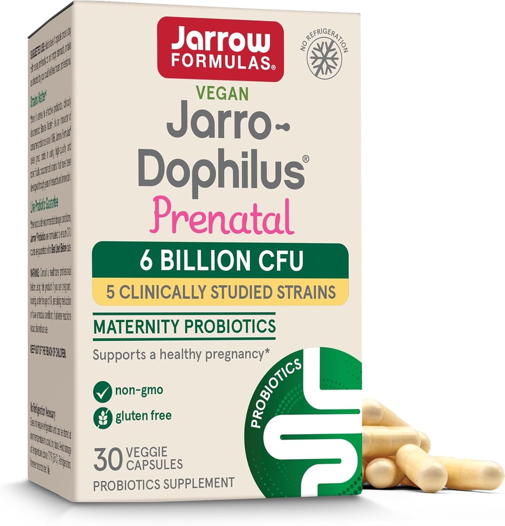 Jarrow Formulas® Jarro-Dophilus® Prenatal Probiotics for Women, 6 Billion CFU, Supports a Healthy Pregnancy, 30 Veggie Capsules, 30 Day Supply