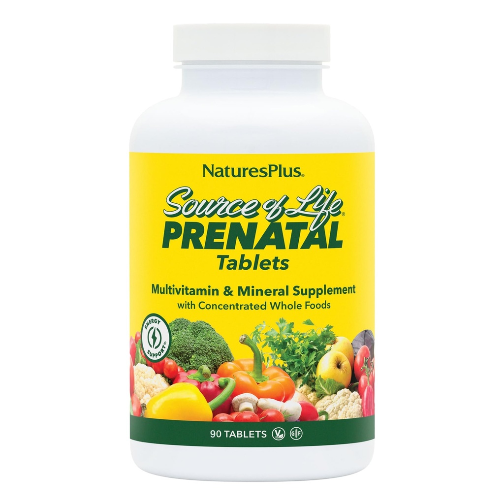 Natures Plus Source of Life Prenatal - 800 mcg Folate, 90 χορτοφαγικά δισκία - Όλα τα φυσικά προγεννητική βιταμίνη & ορυκτά με σίδηρο & ασβέστιο - Βέλτιστη υγεία & ενέργεια - Χωρίς γλουτένη - 45 Σερβιέτες