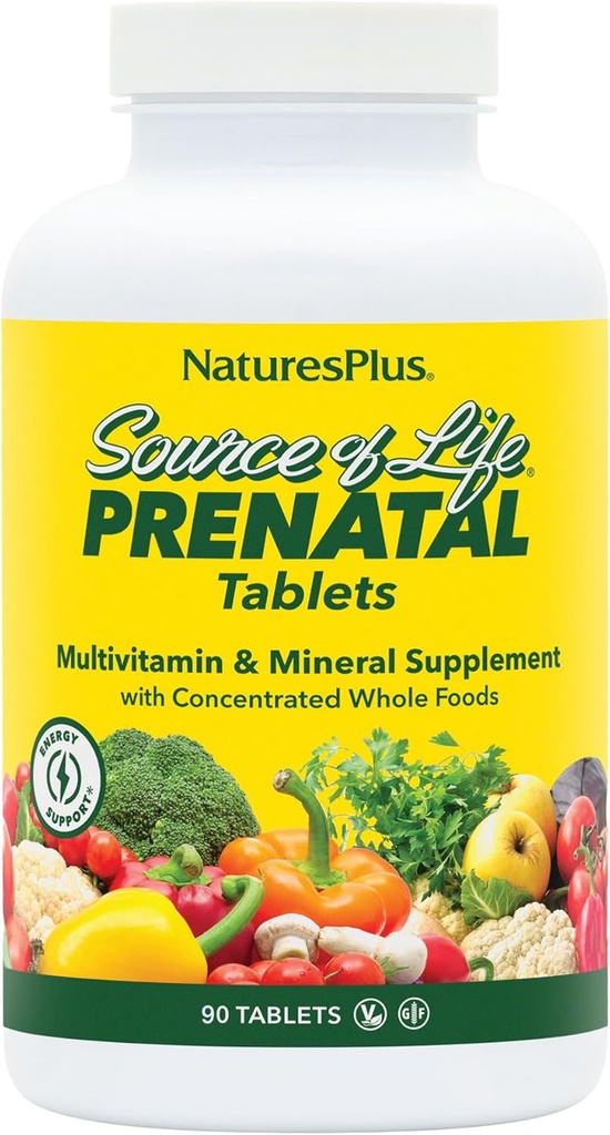 Natures Plus Source of Life Prenatal - 800 mcg Folate, 90 χορτοφαγικά δισκία - Όλα τα φυσικά προγεννητική βιταμίνη & ορυκτά με σίδηρο & ασβέστιο - Βέλτιστη υγεία & ενέργεια - Χωρίς γλουτένη - 45 Σερβιέτες