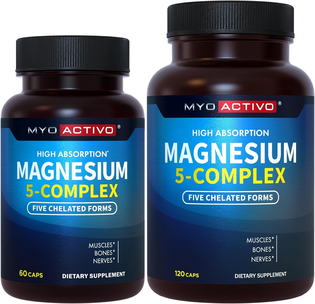 60ct + 120ct - MyoActivo 5-σε-1 σύμπλοκο μαγνησίου - Υψηλή απορρόφηση - Χηλικό μαγνήσιο