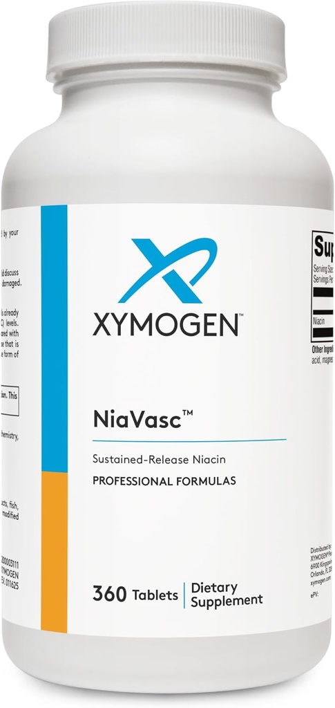 XYMOGEN NiaVasc Niacin 500mg - Παρατεταμένη-απέλαση Νιασίνη για μια μικρότερη έκχυση Effect - Υποστηρίζει τη συντήρηση των Υγιών Λιπιδίων Αίματος (360 δισκία Time-Release)