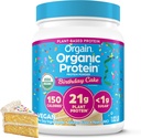 Orgain Organic Vegan Protein Powder, Birthday Cake - 21g Πρωτεΐνη με βάση το φυτό, 7g Προβιοτικές Ίνες, Χαμηλό Καθαρό Καρβίδιο, Όχι Συστατικά Λακτόζης, Όχι Προστιθέμενη Ζάχαρη, Μη-ΓΤΟ, για Shakes & Smoothies, 1,02 lb