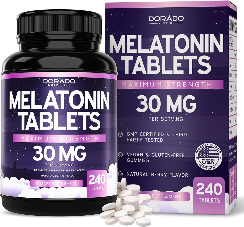 Μελατονίνη 30mg Tabletισκία για Ενήλικες (240 Tabletισκία) - Ταχεία Διάλυσης με 30mg Μελατονίνης Ανά Tabletισκίο - Χωρίς Γλουτένη, Μη ΓΤΟ, 100% Χορτοφαγικά, & Μεγάλη Γευσιγνωσία - Μεικτό Berry Flavor - Κατασκευασμένο στις ΗΠΑ