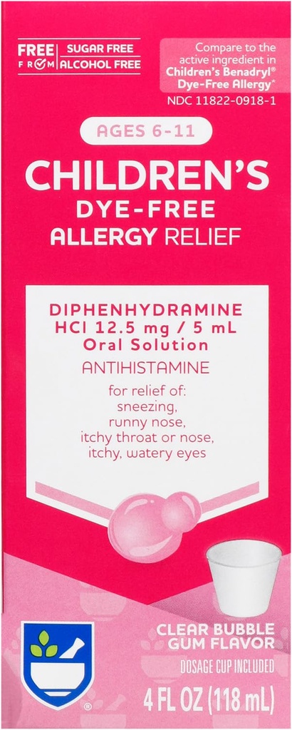 Παιδική Αλλεργία Βοήθεια Rite, Diphenhydramine HCI, Bubble Gum Flavor, 12, 5 mg - 4 oz 