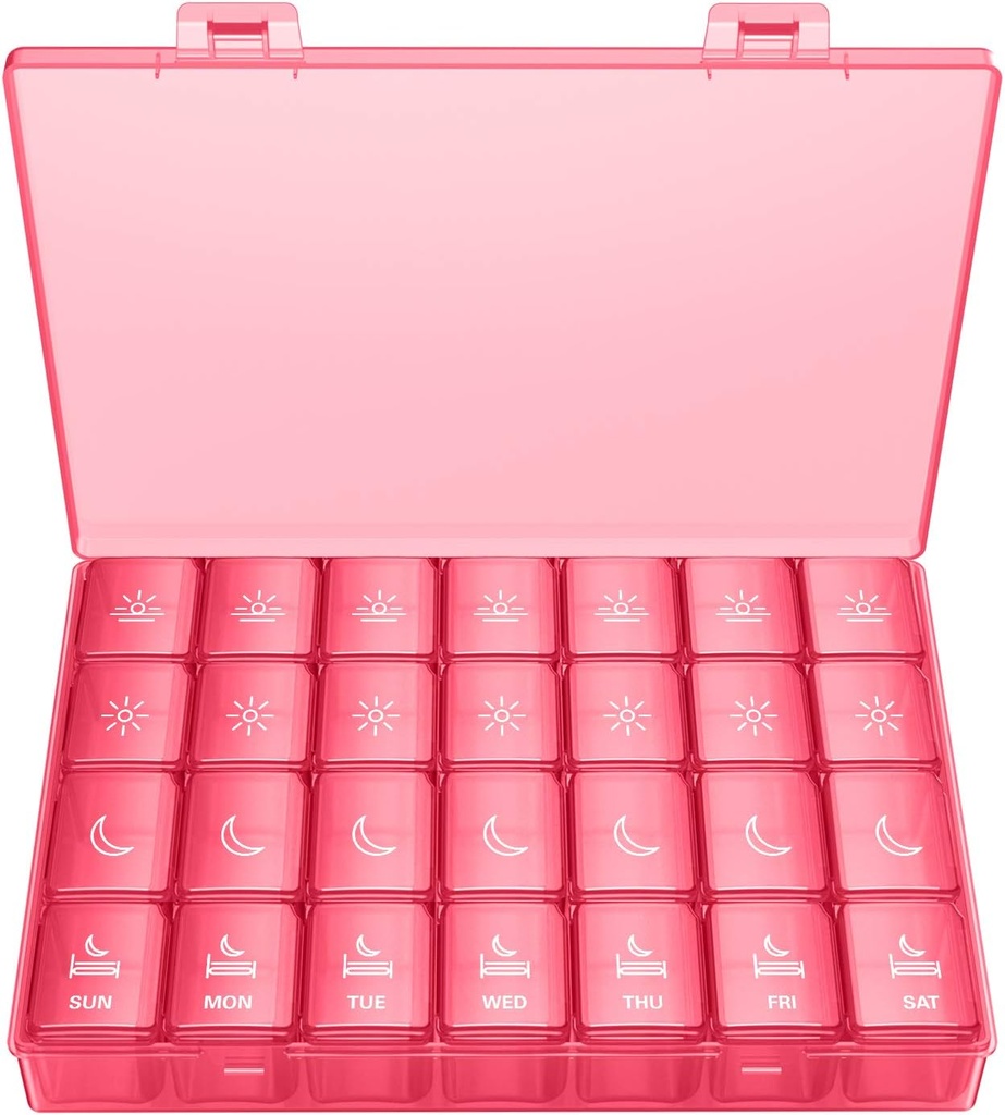 XL Pill Organizer 4 Times a Day, BUG HULL Extra Large Weekly Pill Box Case, 7 Day Vitamin Container Daily Pill Holder for Cod-Liver Oil, Vitamins, Supplements