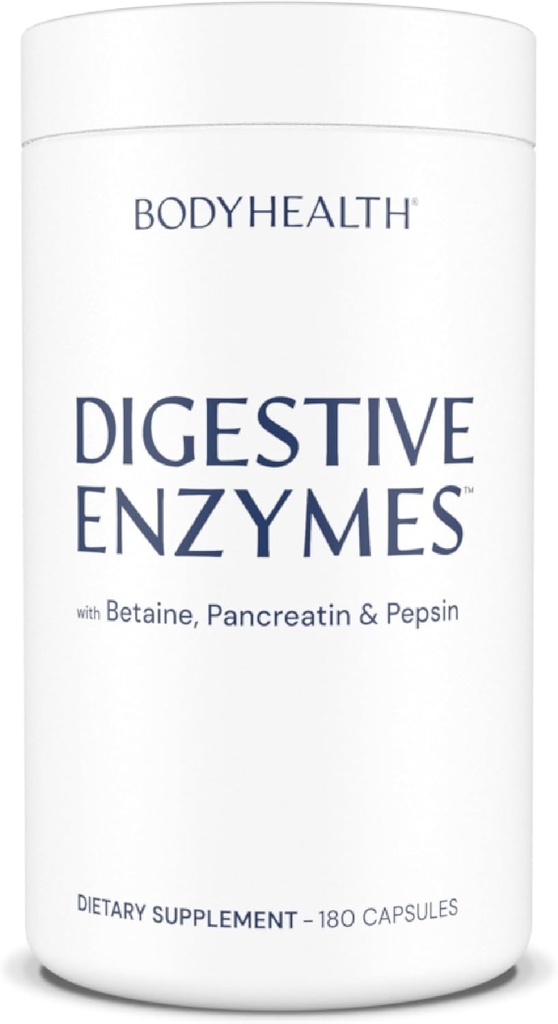 BodyHealth Digestive Enzymes Full Spectrum Digestive Support (180 caps), Betaine, Pepsin, Pancreatin BPP Φορτωμένο με ένζυμα και προβιοτικά, Ανακούφιση για το στομαχόπονο, Έγκαυμα, Αέριο, Δυσκοιλιότητα