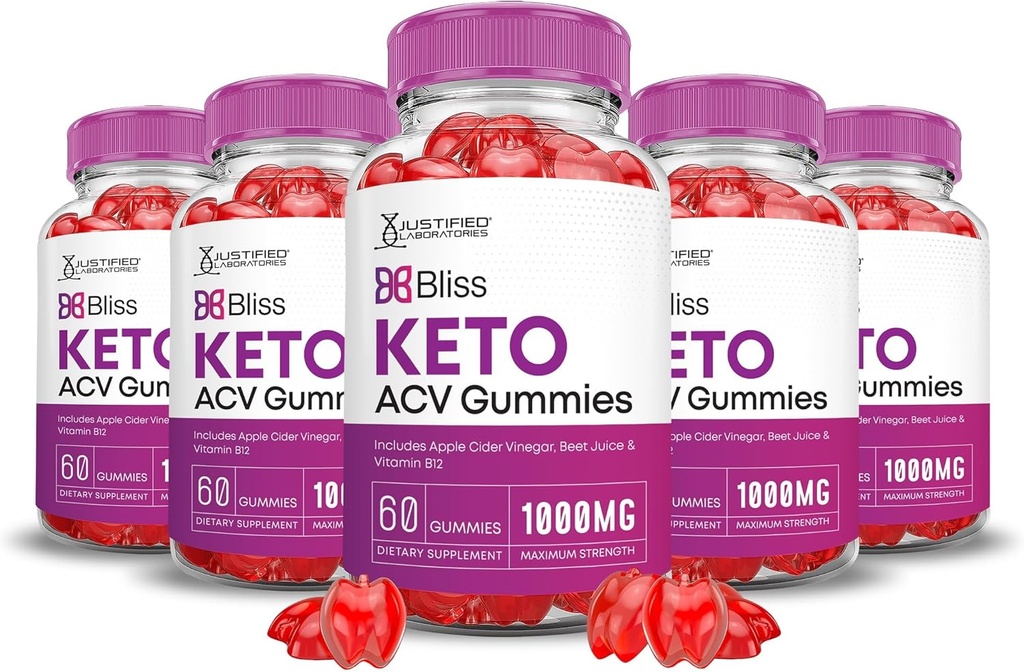 Justified Laboratories (5 Pack Bliss Keto ACV Gummies Advanced Formula 1000MG X 10 Bliss Boost Formulated with Ρόδι με σκόνη χυμού βότανου B12 Vegan Non GMO 300 Gummys