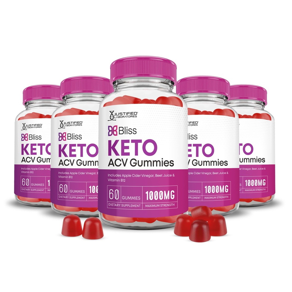 Justified Laboratories (5 Pack Bliss Keto ACV Gummies Advanced Formula 1000MG X 10 Bliss Boost Formulated with Ρόδι με σκόνη χυμού βότανου B12 Vegan Non GMO 300 Gummys