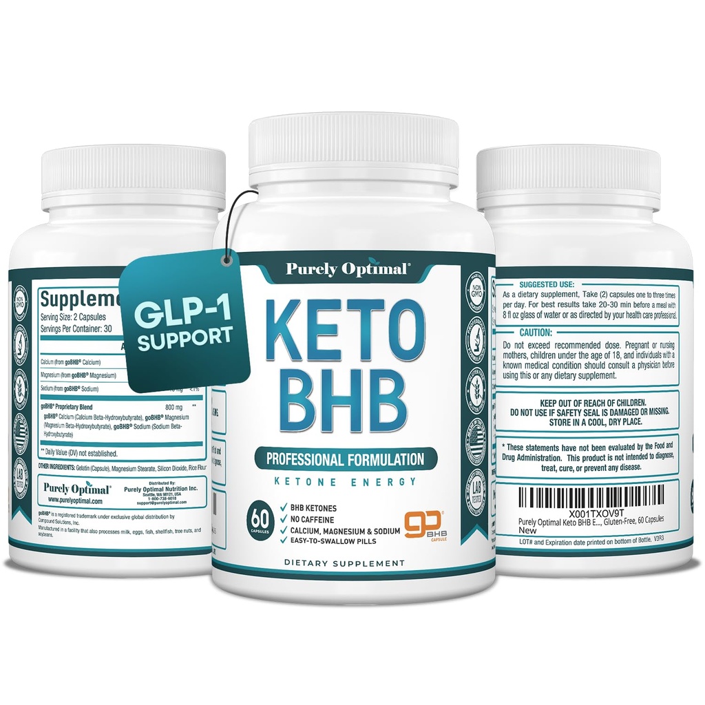 Αμιγώς Βέλτιστες κάψουλες Keto BHB – Εξωγενή Χάπια Κετόνης για την υποστήριξη της Κετόσης, Παρατεταμένη Ενέργεια, Εστίαση & Μεταβολισμός – για γυναίκες & άνδρες, 60 κάψουλες