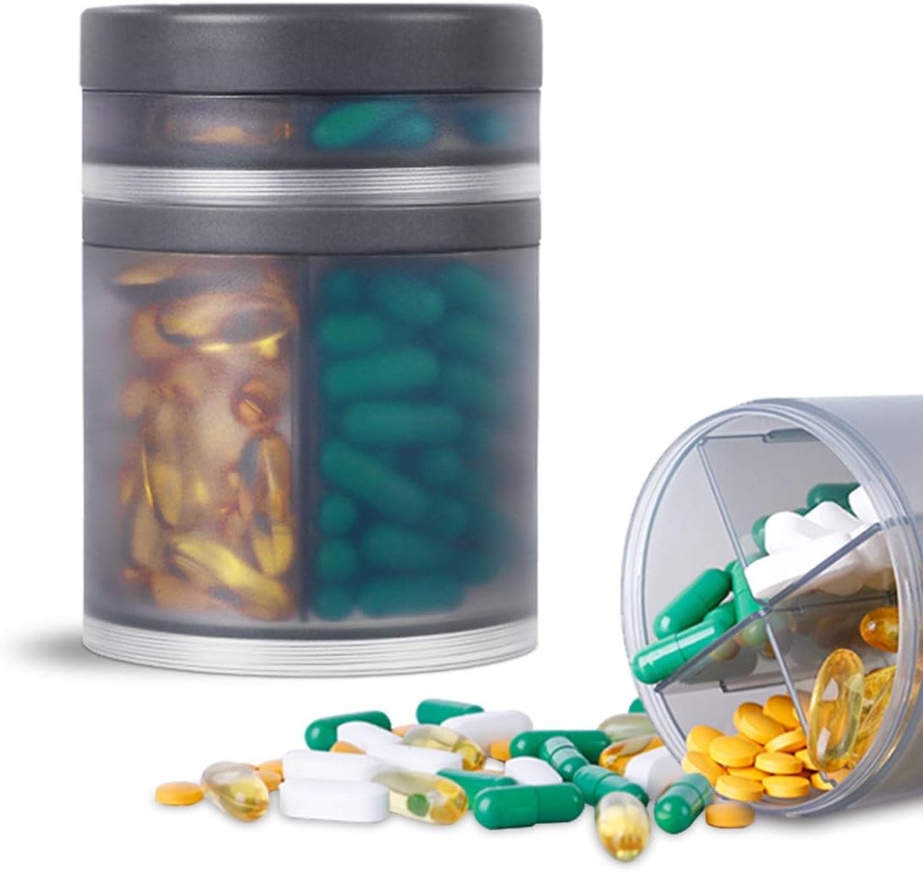 Extra Large Supplement Organizer and Portable Pill Case with 8 Compartments Double Layers Medicine Dispenser Monthly Vitamins Organizers Pill Bottle,Gray