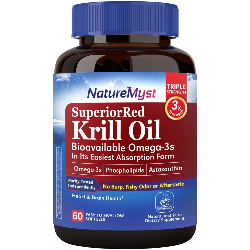 Krill Oil 1000 mg Softgels, Krill Oil Omega-3s, EPA, DHA, Ασταξανθίνη & φωσφολιπίδια, 60 Count (Pack of 1), Non-GMO, No Gluten, Made in The USA