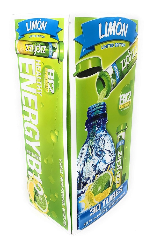 Zipfizz B12 Ενέργεια 30 Σωλήνες Διαιτητικό συμπλήρωμα Limon (περιορισμένη έκδοση), 11.64 Ουγγιά