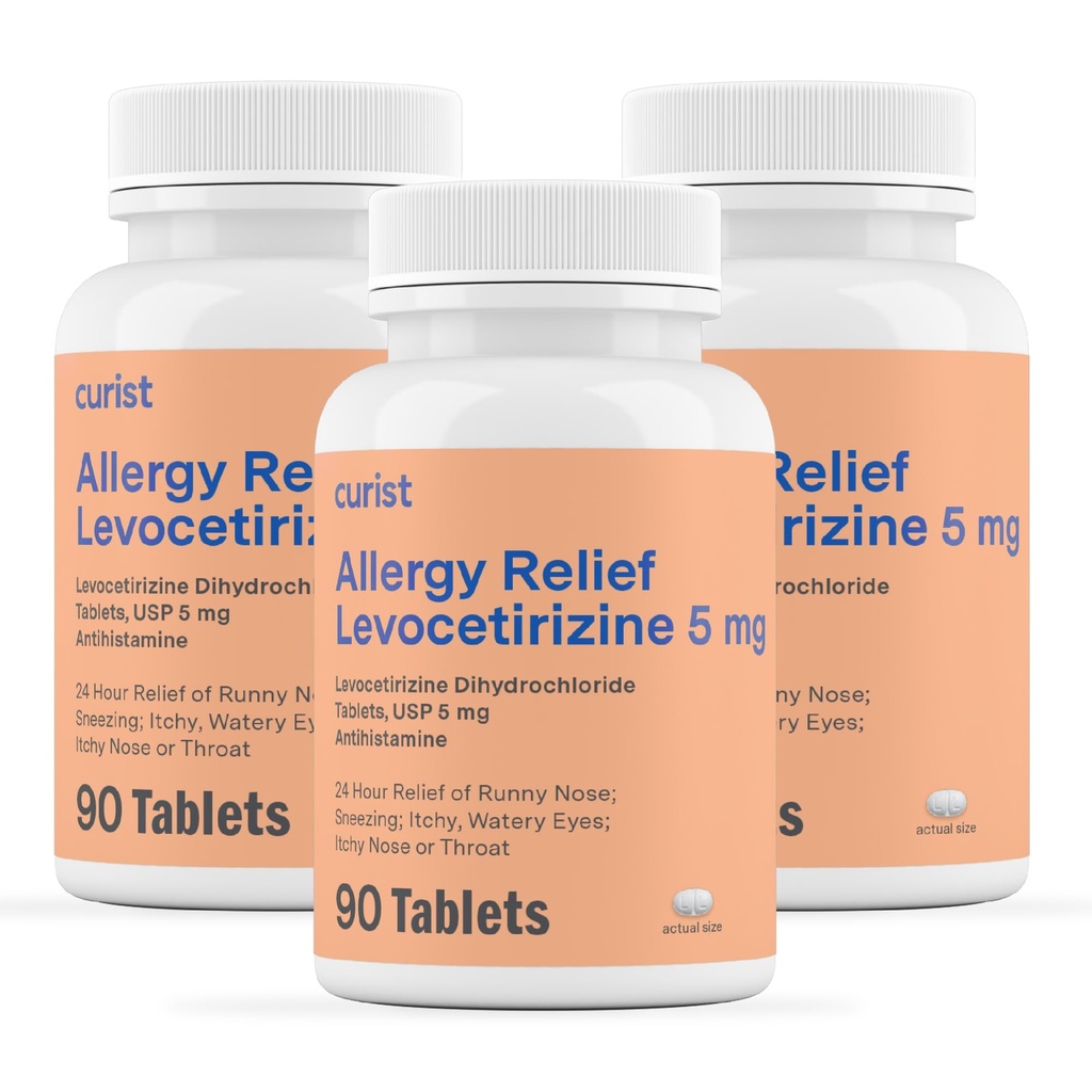 Curist Generic Levocetirizine Dihydrochloride 5mg Bulk (270 δισκία), χάπια Αλλεργίας, 24ωρη Αλλεργία Ανακούφιση - Αλλεργική Ιατρική (3 συσκευασίες των 90 δισκίων)
