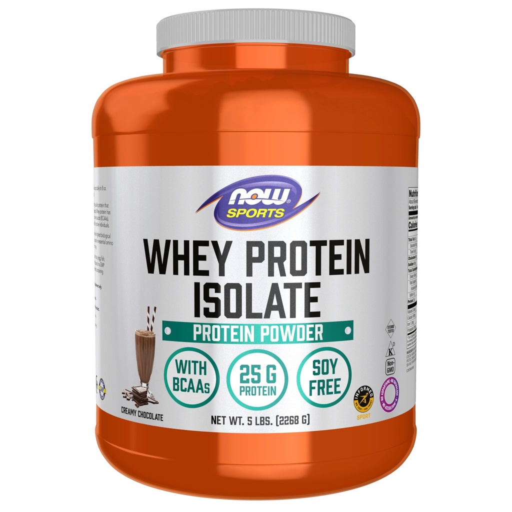 Τώρα τρόφιμα Αθλητική Διατροφή, Whey Protein Isolate, 25 G με BCAAs, κρεμώδη σκόνη σοκολάτας, 5-Pound