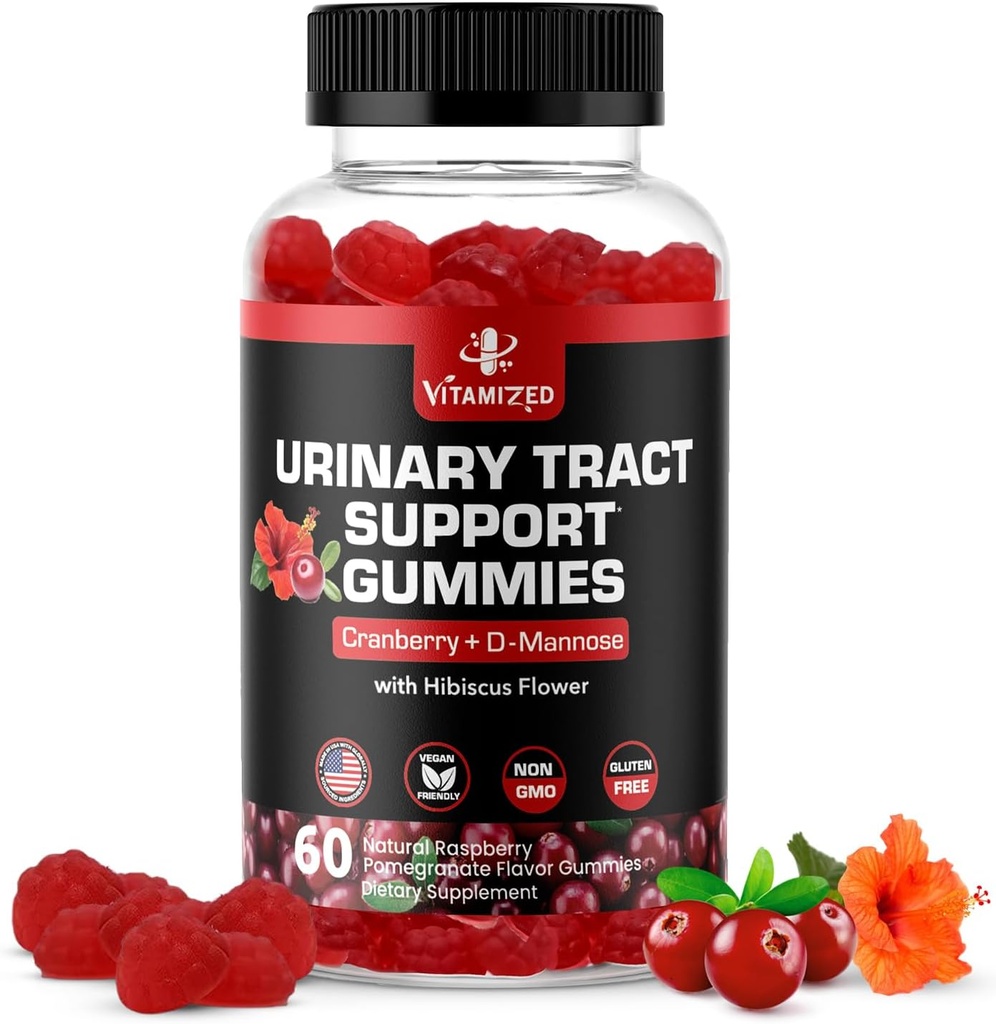 Potent Cranberry Gummies 1500mg with D Mannose - Urinary Tract Health for Women & Men, Urinary Flush & Bladder Fast-Acting Support Supplements with Hibiscus Powder, 60 Count