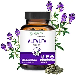 Alfalfa Medicago Sativa Tablets, 60 Tablets, Βελτιώνει την αναπνευστική υγεία και τις κινήσεις του εντέρου, Ενισχύει το ανοσοποιητικό σύστημα, Organic and Natural 