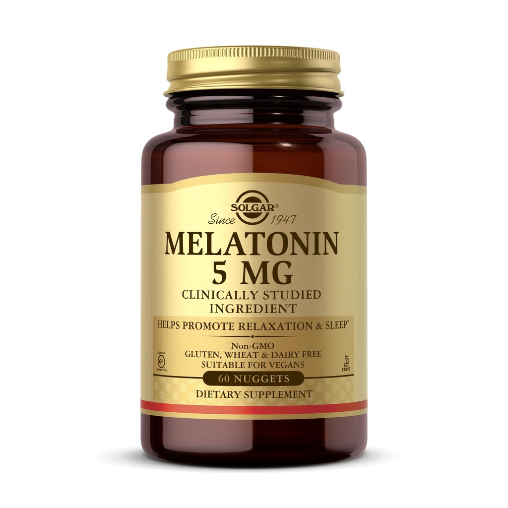Solgar Melatonin 5 mg, 60 Ψήγματα - Βοηθά στην προώθηση της χαλάρωσης & της ανάπαυσης - Κλινικά Σπουδασμένη μελατονίνη - Vegan, Χωρίς γλουτένη, Χωρίς γαλακτοκομικά, Kosher - 60 Υπηρεσίες