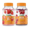 Ζωηρή βιταμίνη D 5000 IU + Σιδήρος με βιταμίνη C, Gummies Bundle - Μεγάλη γεύση, συμπλήρωμα βιταμίνης, χωρίς γλουτένη, GMO δωρεάν, Μασώμενα Gummy