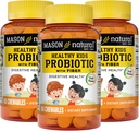 MASON NATURAL Healthy Kids Probiotic with Fiber - Υγιής Πειθαρχική λειτουργία, Βελτιωμένη Υγεία Ούρων, 60 Μασώμενα (πακέτο των 3)