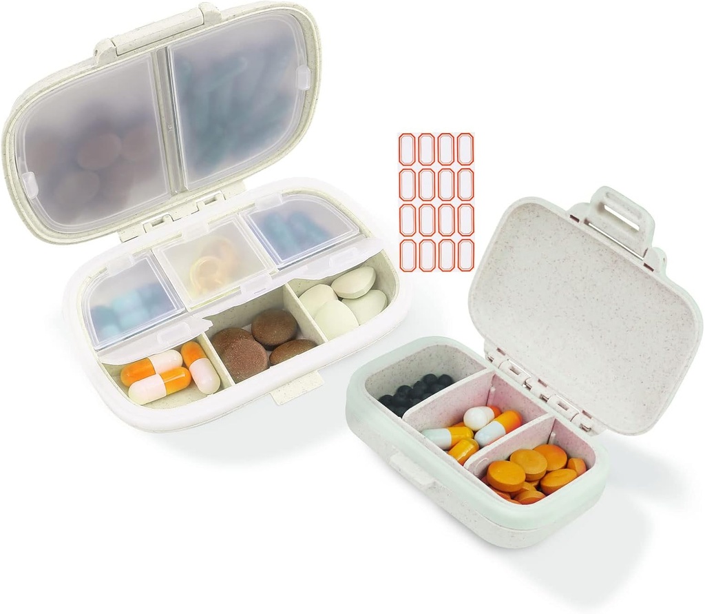 2 Pack Pack Pill Organizer Box - Μικρό Pill Dispenser Αρχική σελίδα Travel Essentials Συμπλήρωμα Κάτοχος Φορητή περίπτωση βιταμίνης 8 Διαμέρισμα & 3 Διαμέρισμα Container Καθημερινή Ιατρική